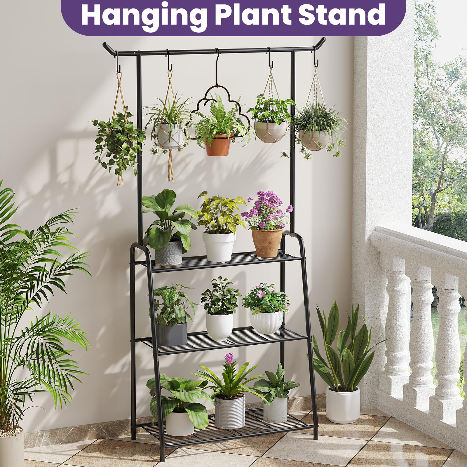 Wieghda plant stand styled in living room displaying multiple pots for decorative effect