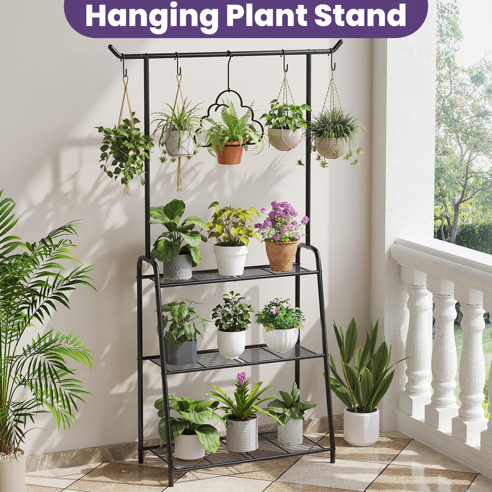 Wieghda plant stand styled in living room displaying multiple pots for decorative effect