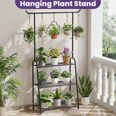 Wieghda plant stand styled in living room displaying multiple pots for decorative effect