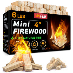 WIFER box front packaging showing compact kiln-dried pine sticks for convenience