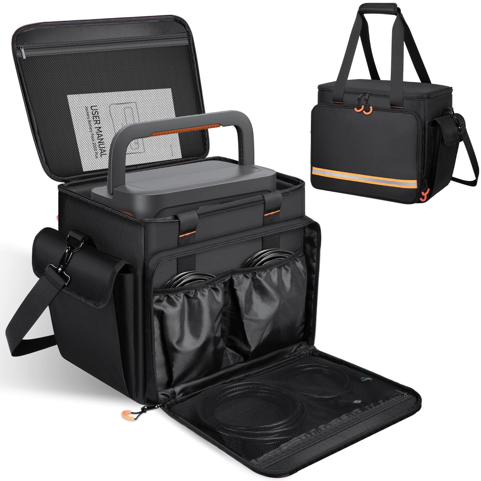 Wigojoy front view with Jackery Explorer 2000 V2 showing secure fit and easy transport
