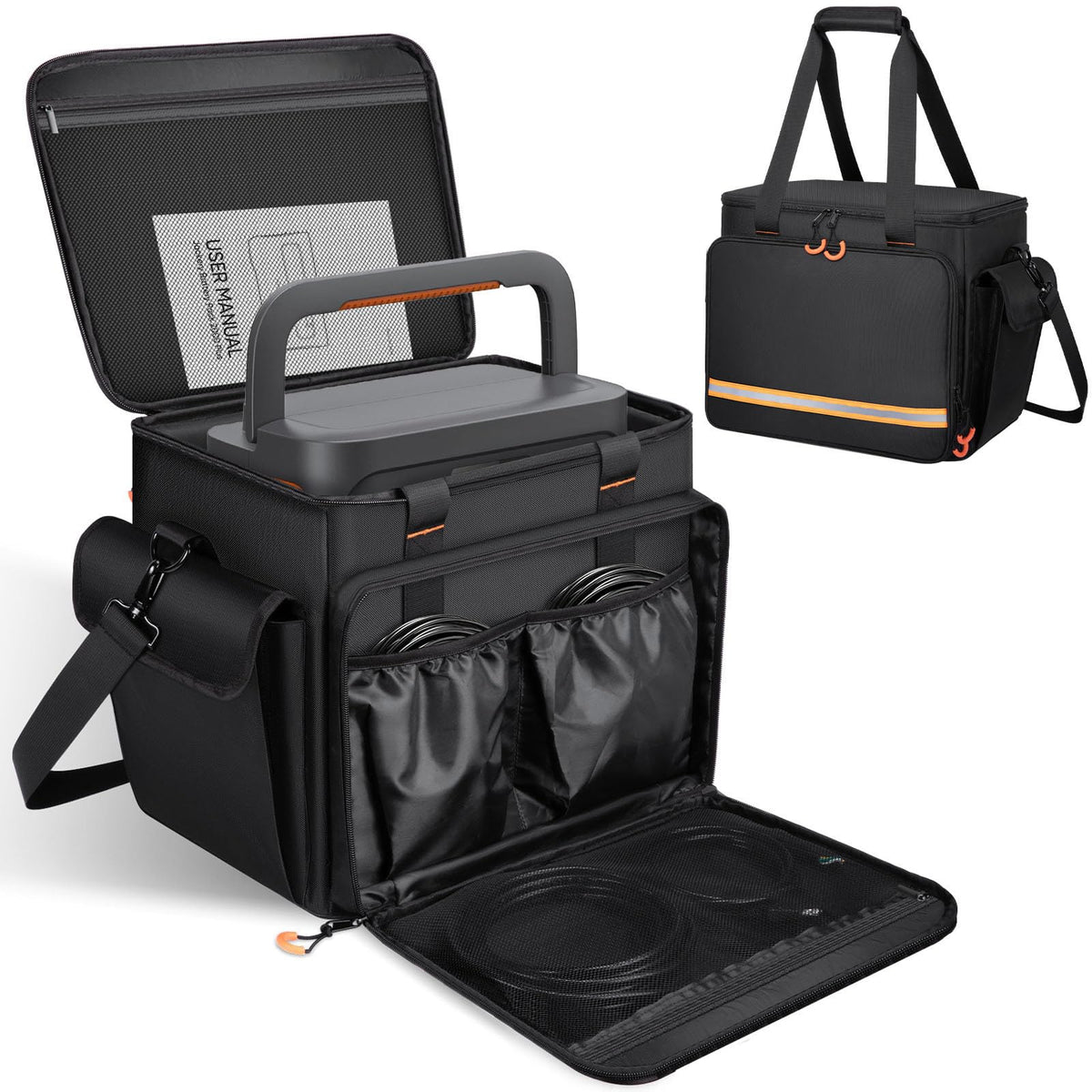 Wigojoy front view with Jackery Explorer 2000 V2 showing secure fit and easy transport
