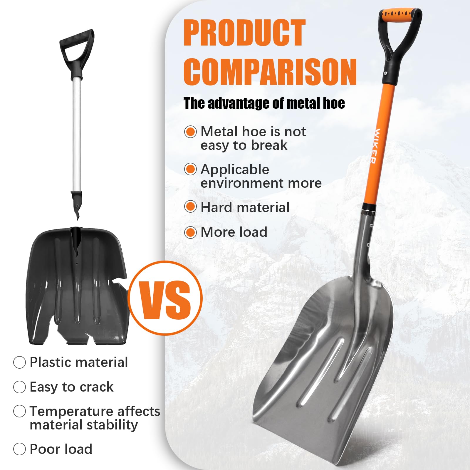 WIKER shovel in use clearing a snowy driveway for faster, easier snow removal