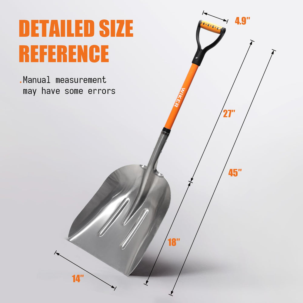 WIKER shovel next to a shoe showing scale for large-capacity, easy lifting