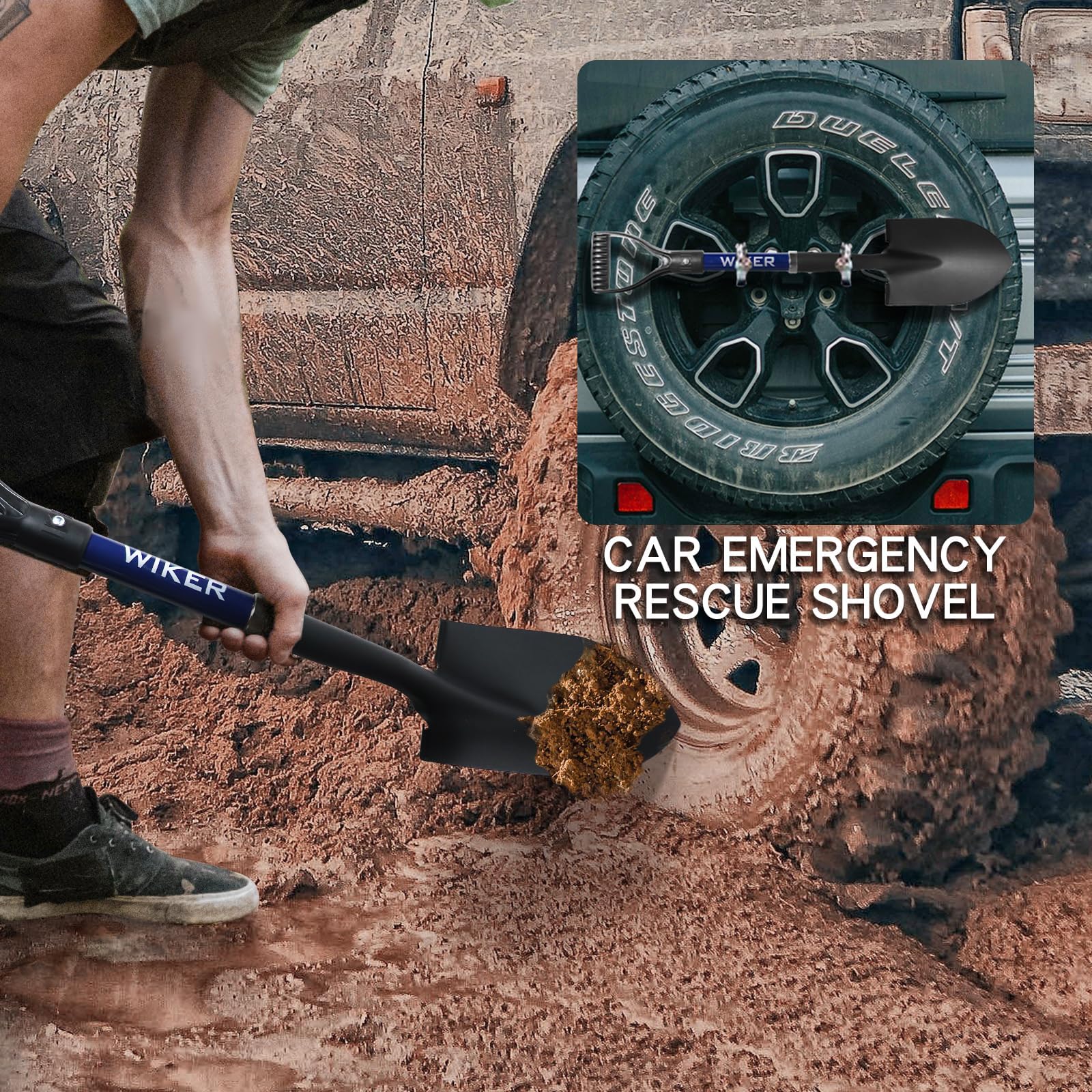 WIKER shovel next to ruler showing 28-inch size for portability and reach