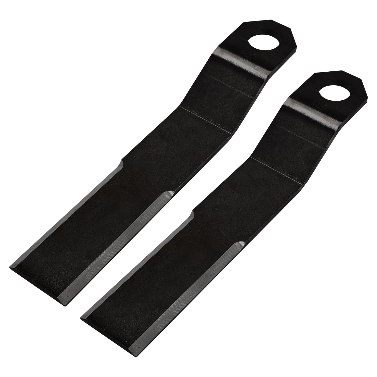 WIKIBB front view of two replacement bush hog blades showing shape and finish for easy fit