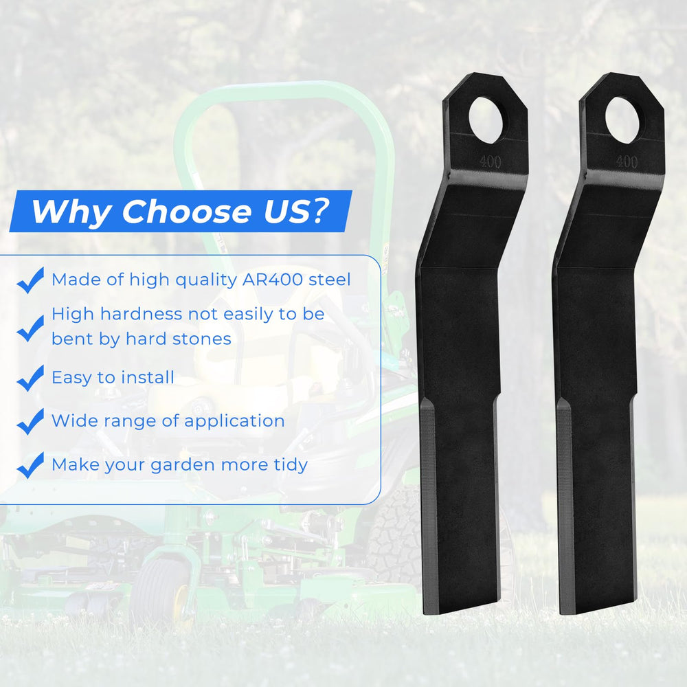 WIKIBB blades cutting tall grass in a field showcasing durable mulching capability