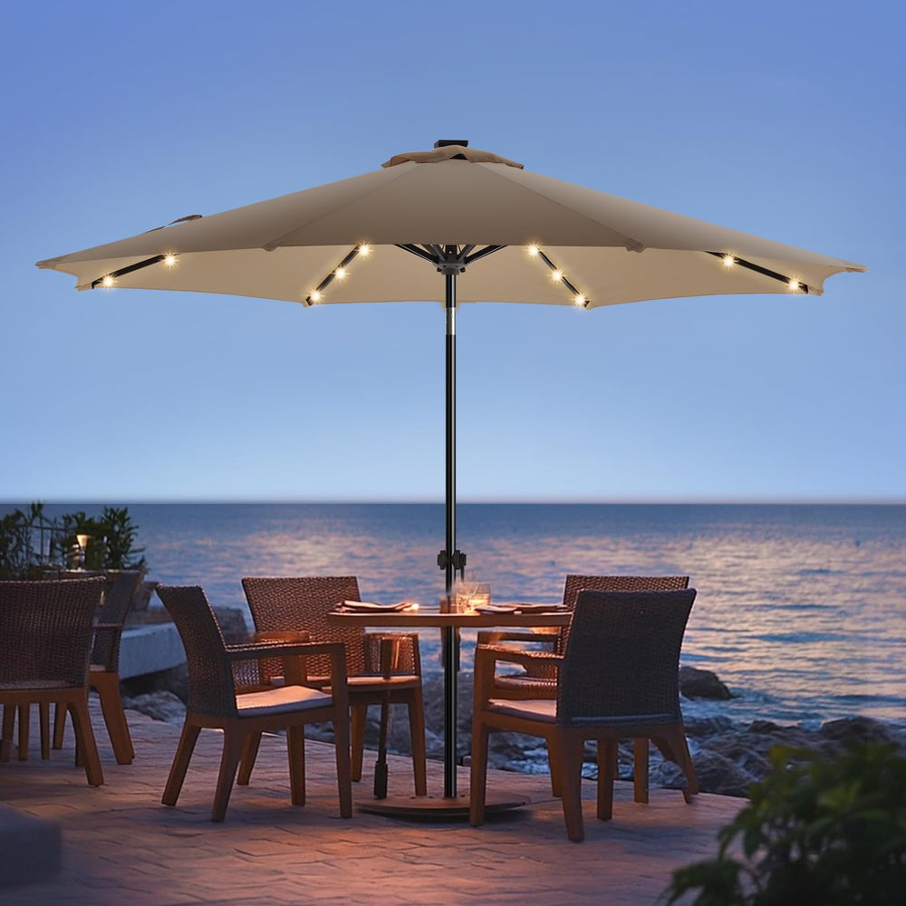 wikiwiki umbrella front view tan canopy showing shade and durable look