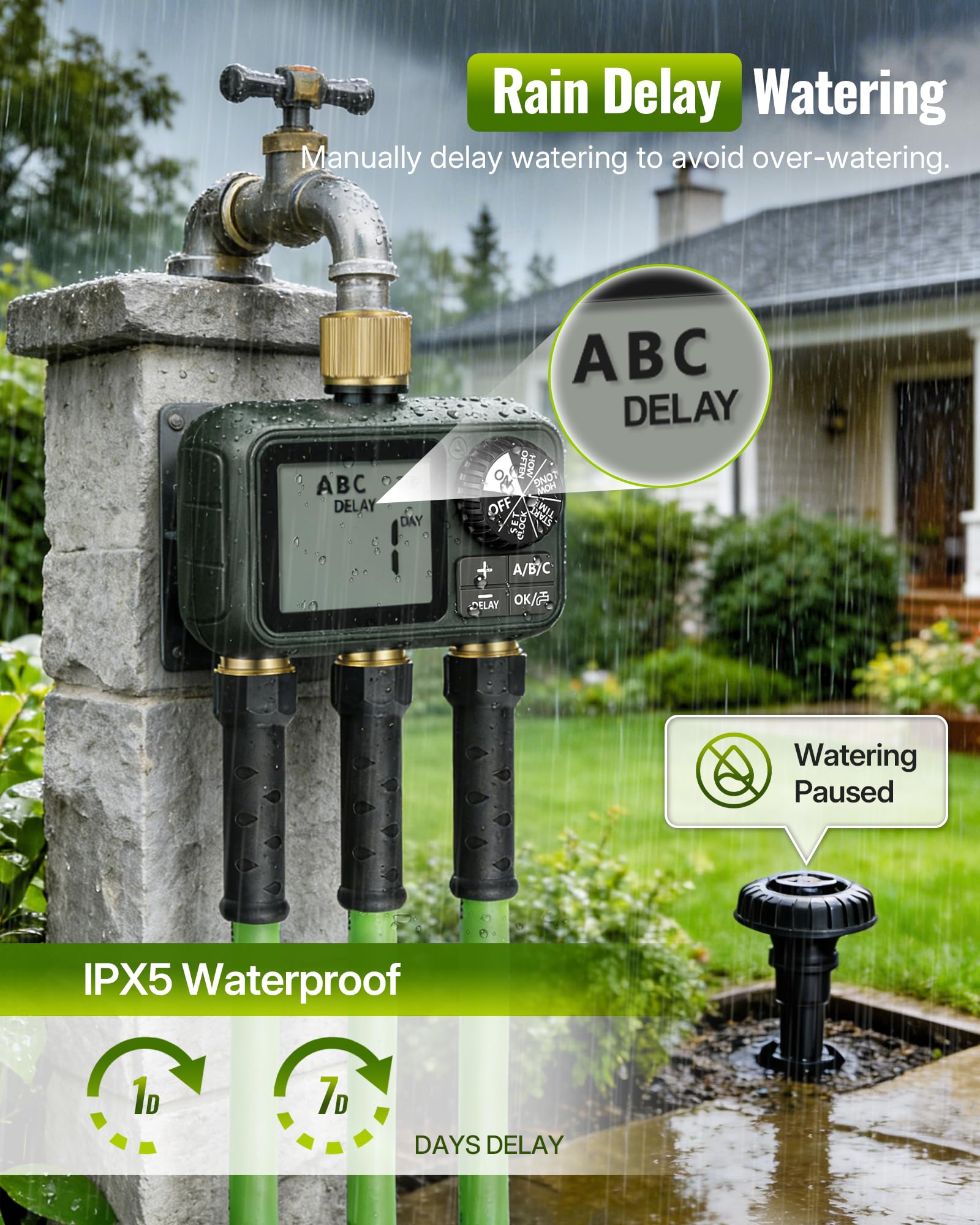 WILAWELS installed on hose in garden showing convenient hands-free watering management
