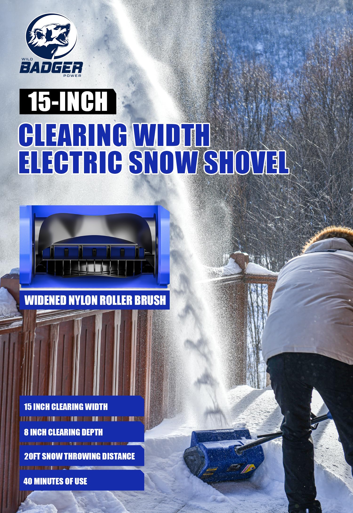 Wild Badger Power auger close-up showing robust brushless drive for moving heavy snow
