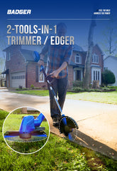 Wild Badger Power blower nozzle clearing leaves showing fast debris removal