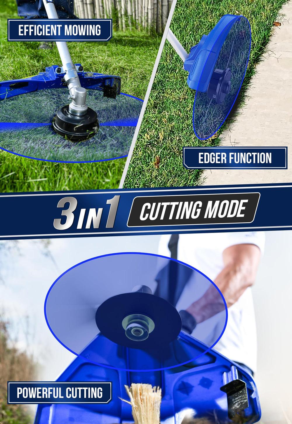 Wild Badger Power brush cutter blade detail displaying 10-inch blade for thicker weeds
