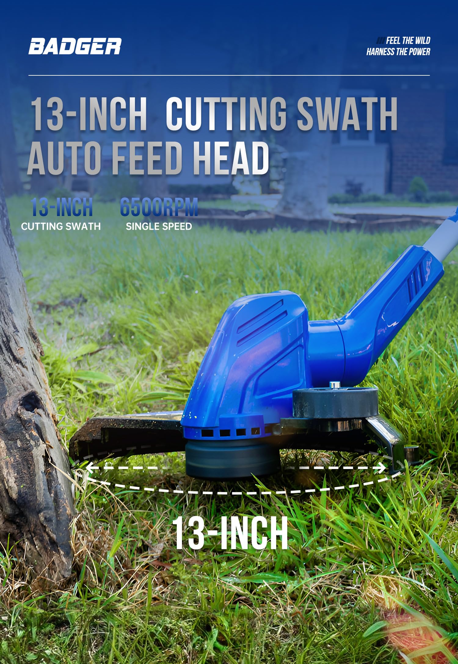 Wild Badger Power wheeled edger attachment showing stable edging for clean borders