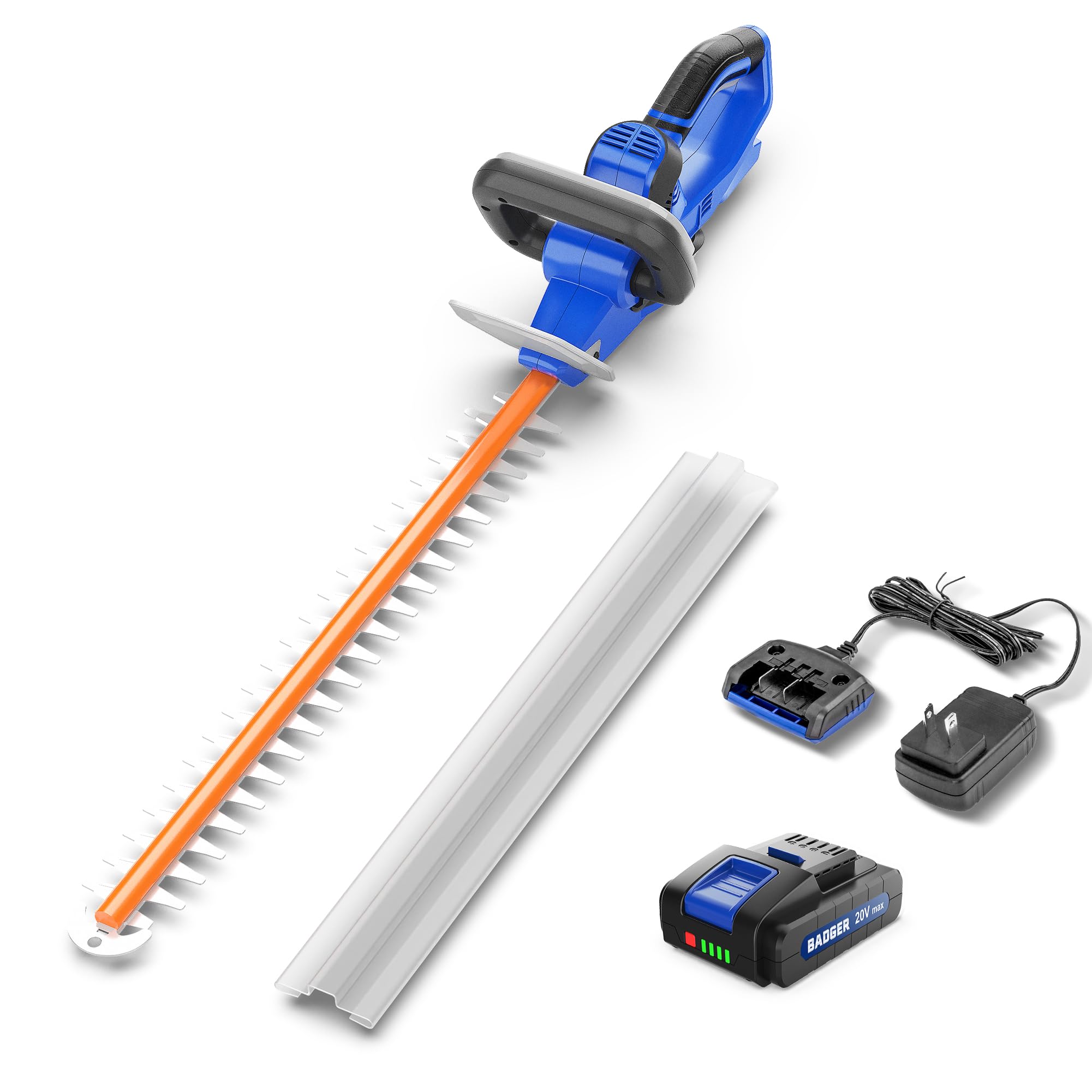Wild Badger Power front view showing full trimmer and 22-inch blades for efficient cutting