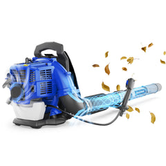 Wild Badger Power front view showing compact backpack blower and frame for easy transport