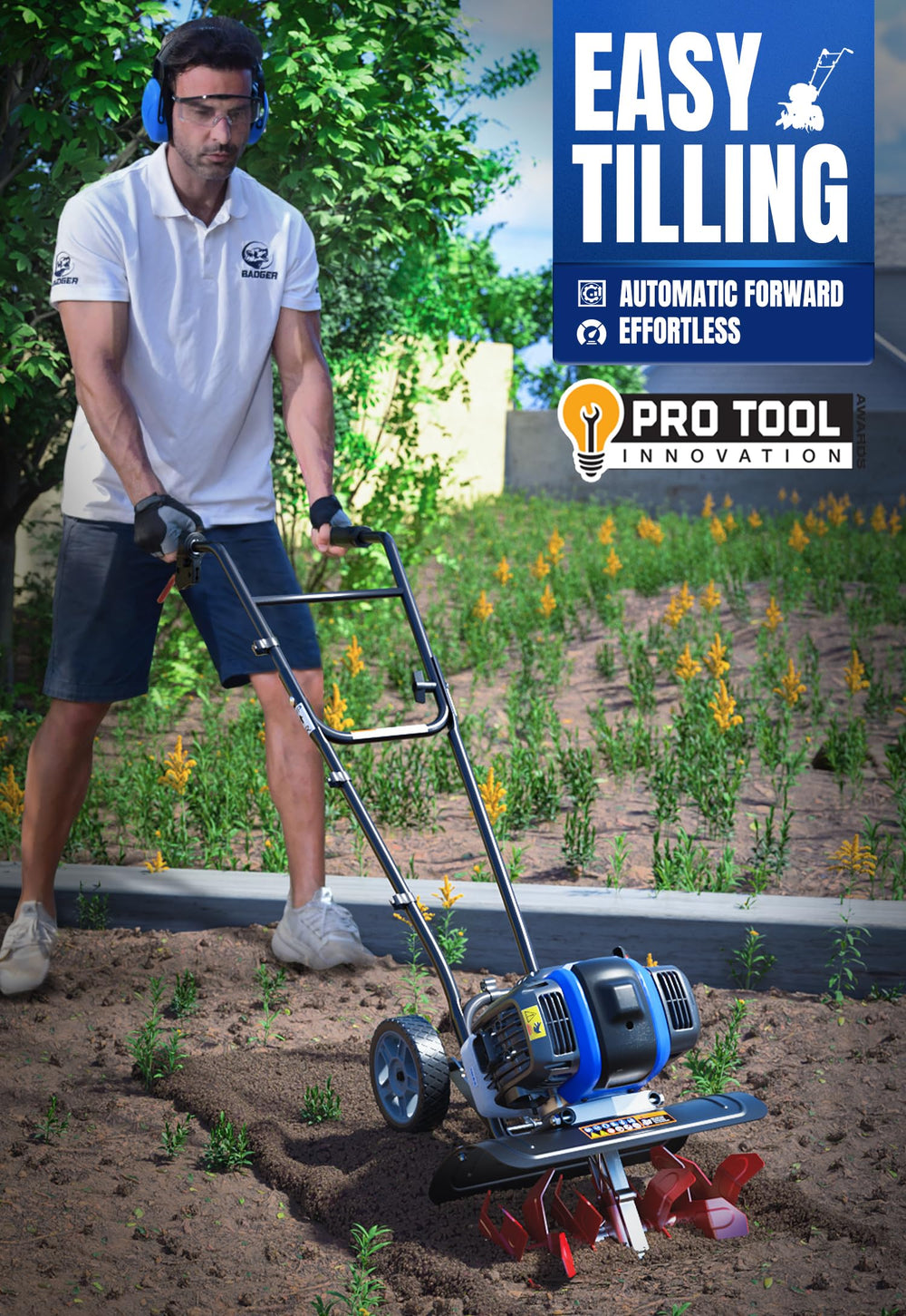 Wild Badger Power in garden use breaking soil quickly for faster bed preparation