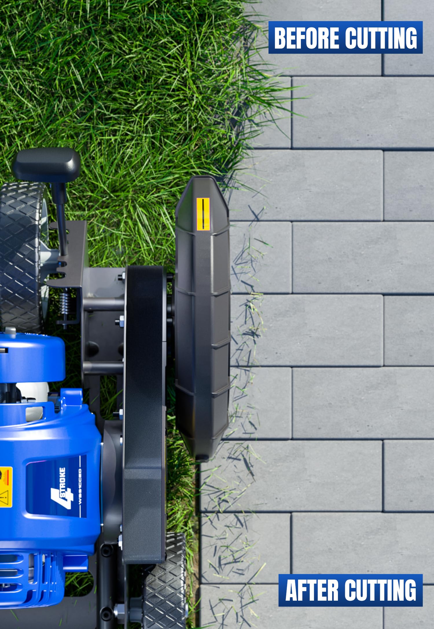 Wild Badger Power in use along driveway showing crisp turf-to-hardscape separation