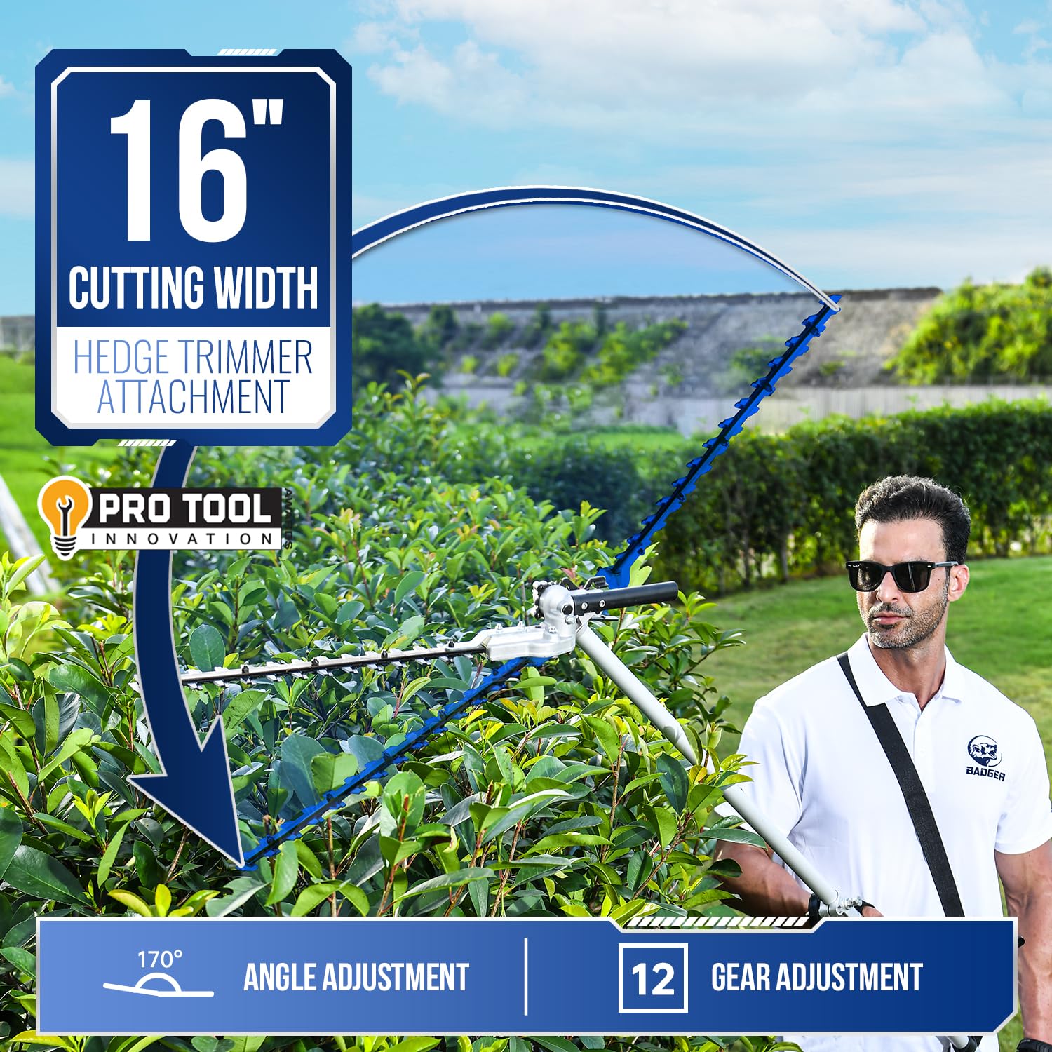 Wild Badger Power pole saw cutting a small branch showing reach advantage and safe pruning capability
