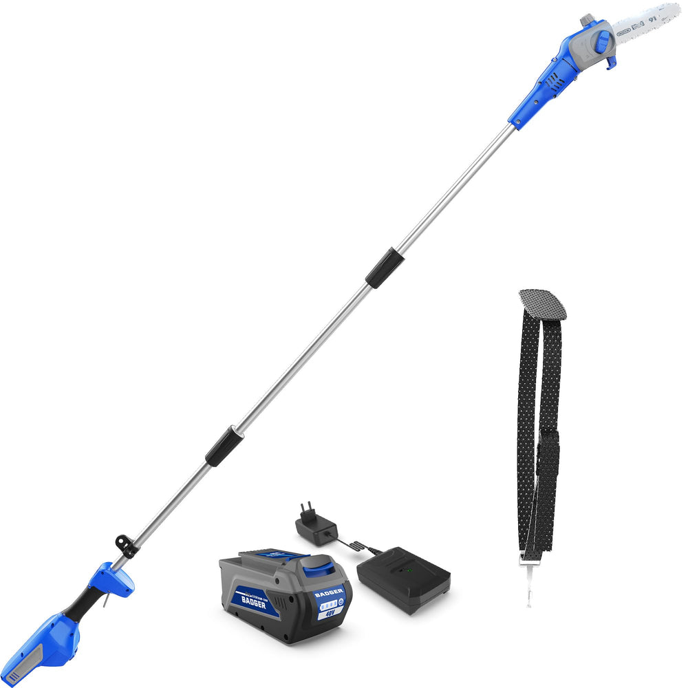 WILD BADGER POWER pole saw front view showing compact kit and portability benefit