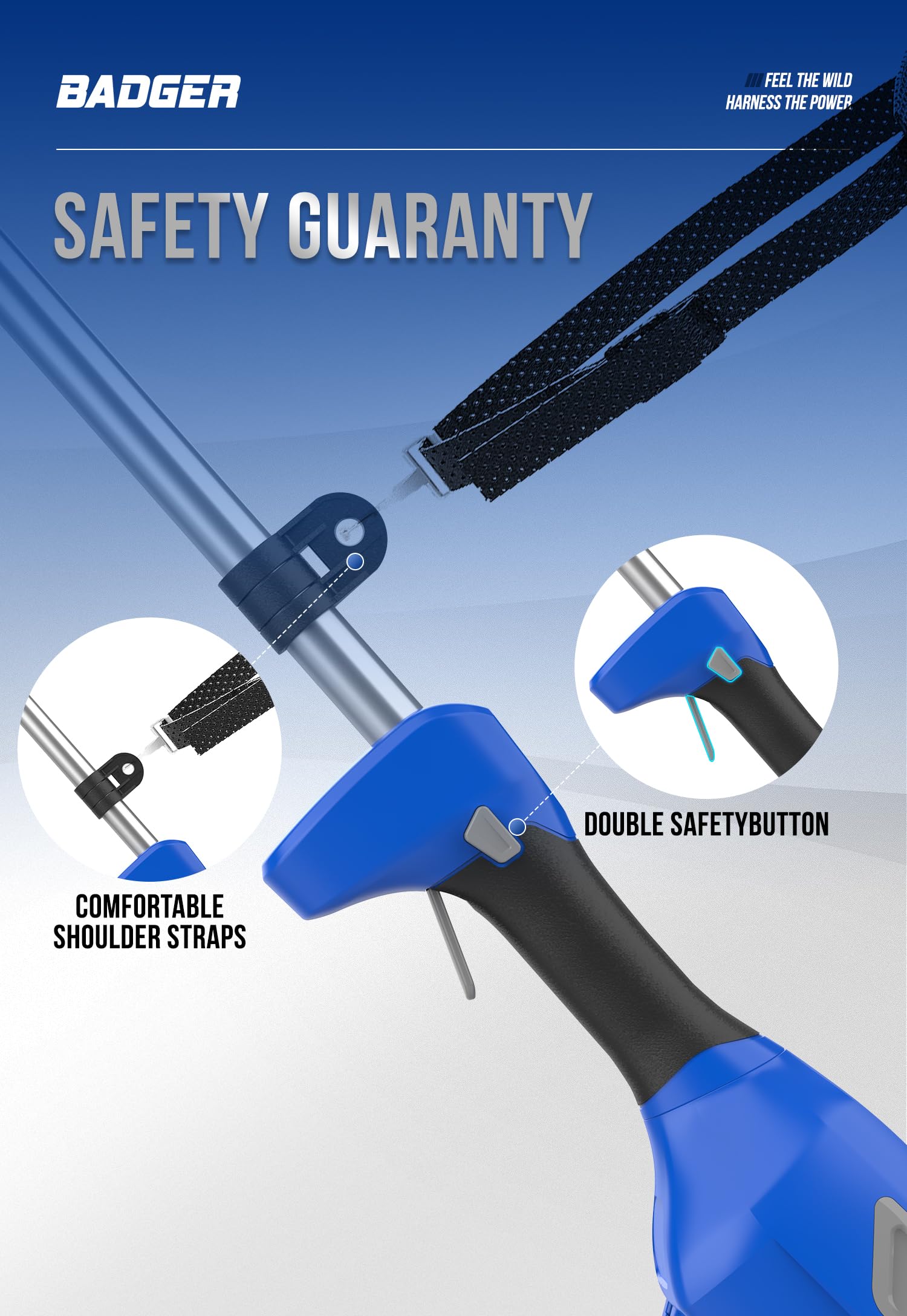WILD BADGER POWER shoulder strap attached for comfortable carrying benefit