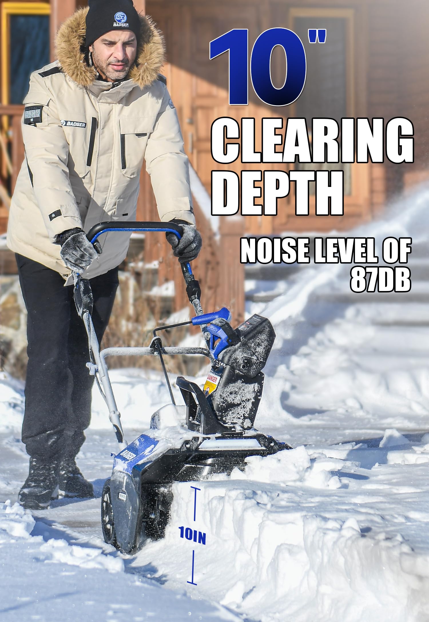 Wild Badger Power clearing a suburban driveway demonstrating fast, cordless convenience