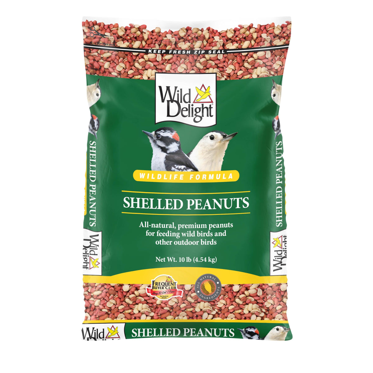 Wild Delight bag front view showing label attracting birds and wildlife benefits