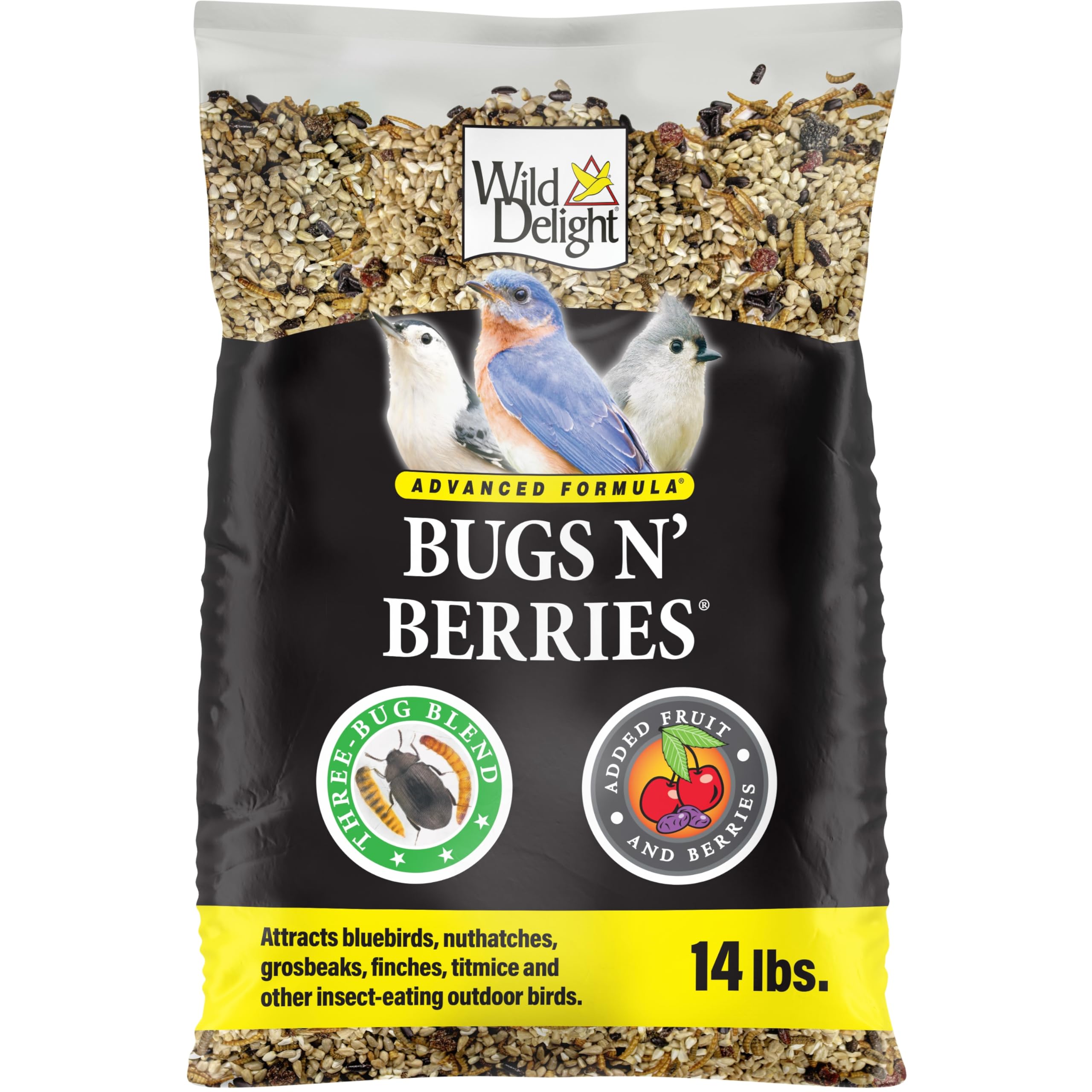 Wild Delight front packaging showing 14 lb bag and clear branding for backyard appeal