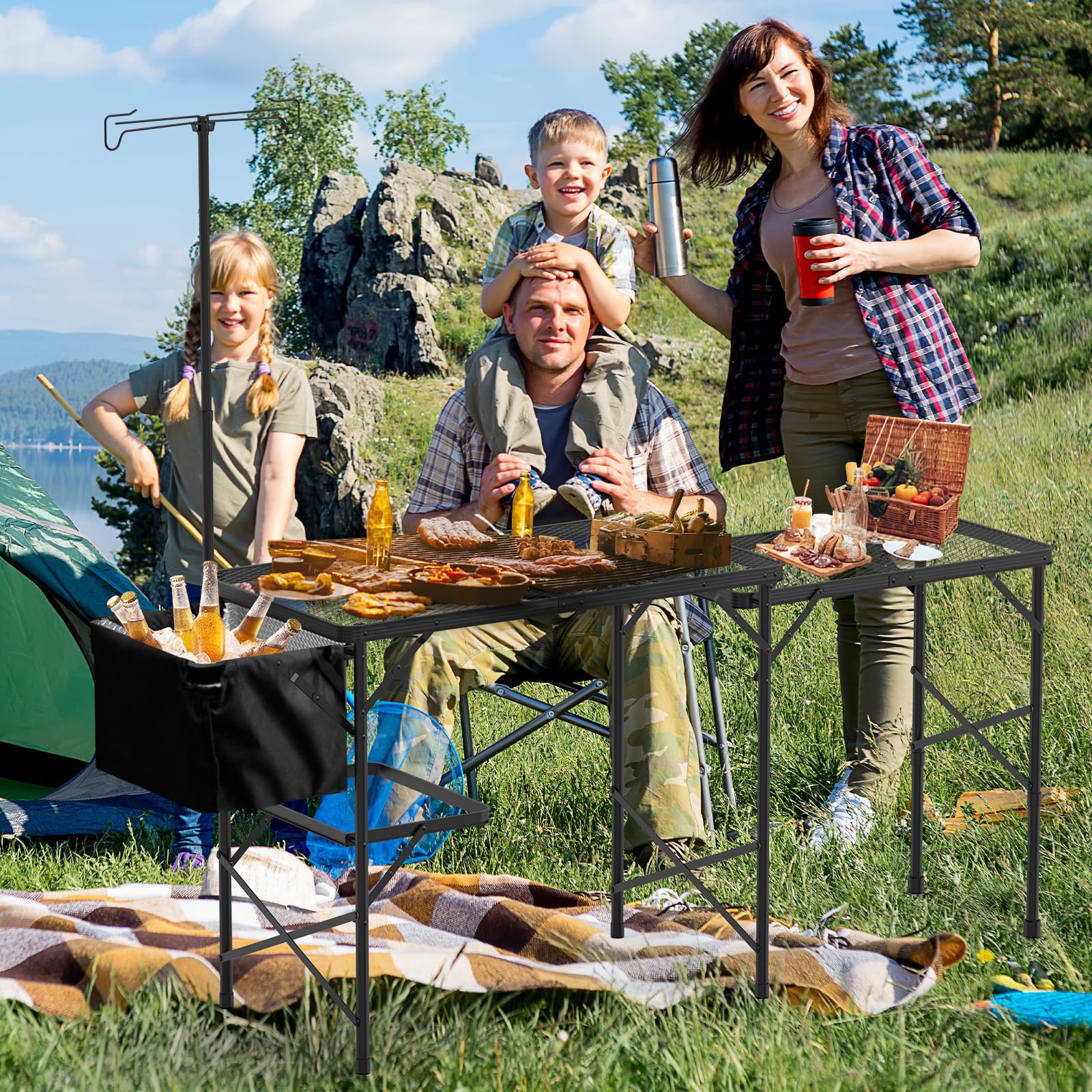 WildFinder side extension with utensils demonstrating extra prep space benefit
