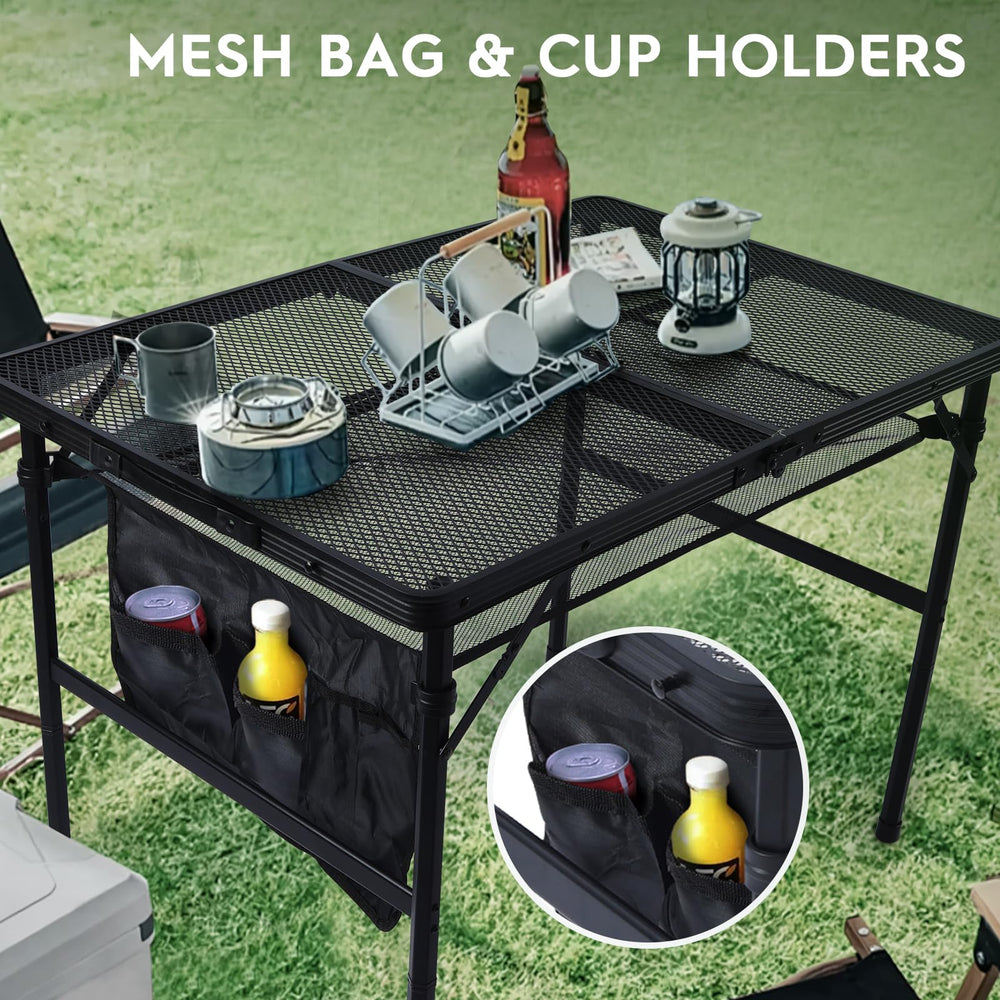 WildFinder table set up at campsite with cookware benefit: versatile outdoor prep surface