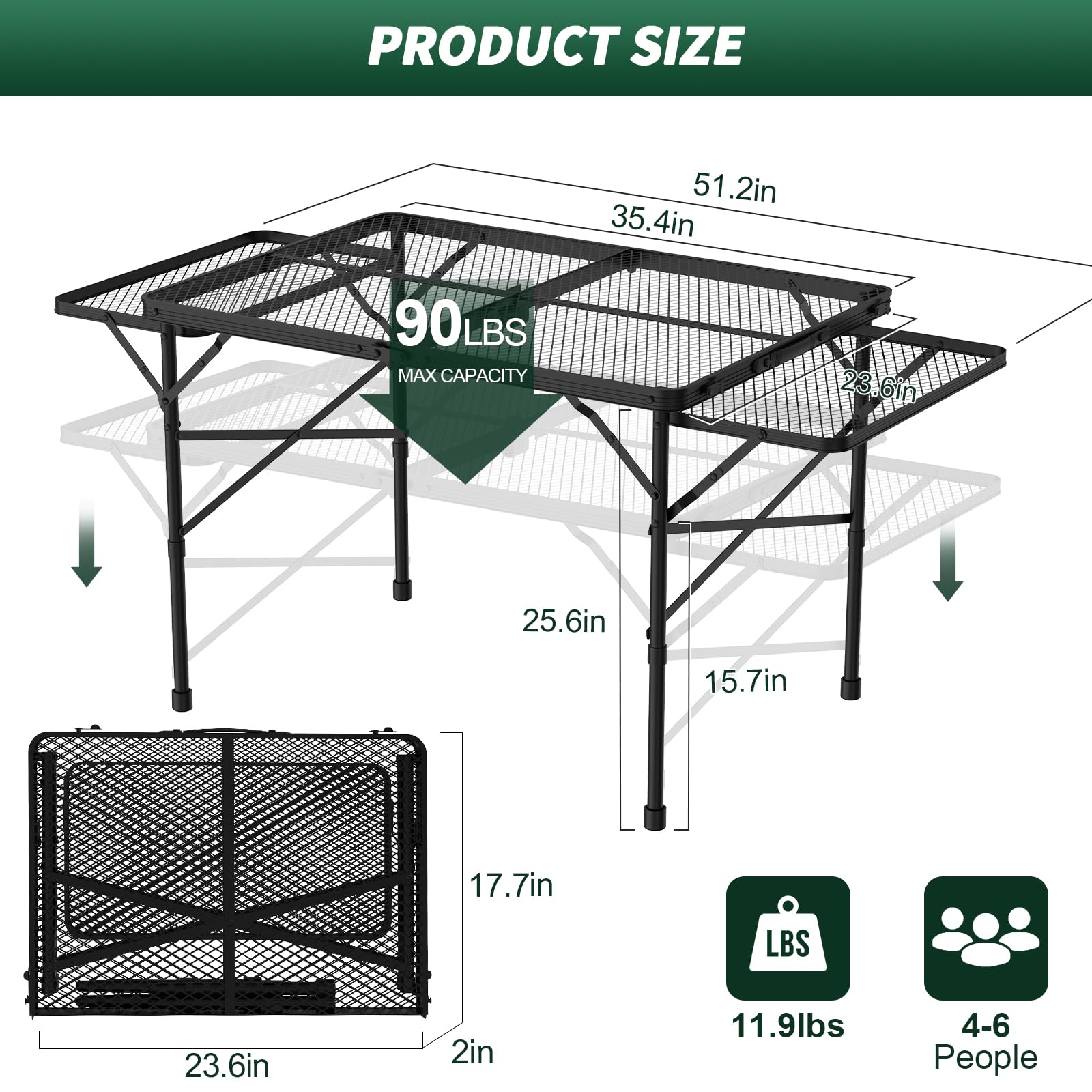 WildFinder table with wing panels open showing extra workspace for cooking and serving