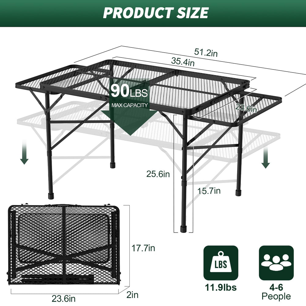 WildFinder table with wing panels open showing extra workspace for cooking and serving