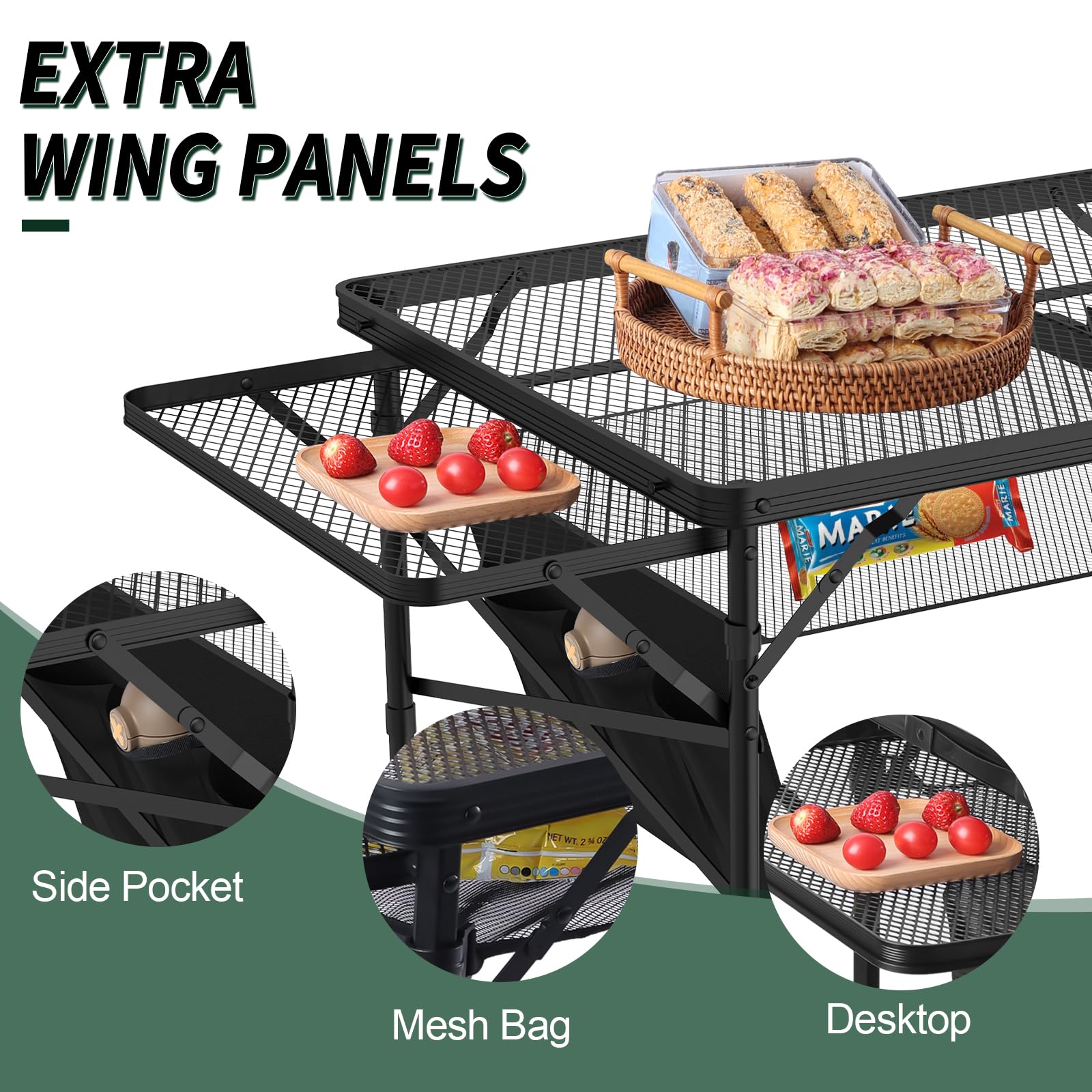 WildFinder table beside a camp grill showing heat-resistant surface for safe cooking