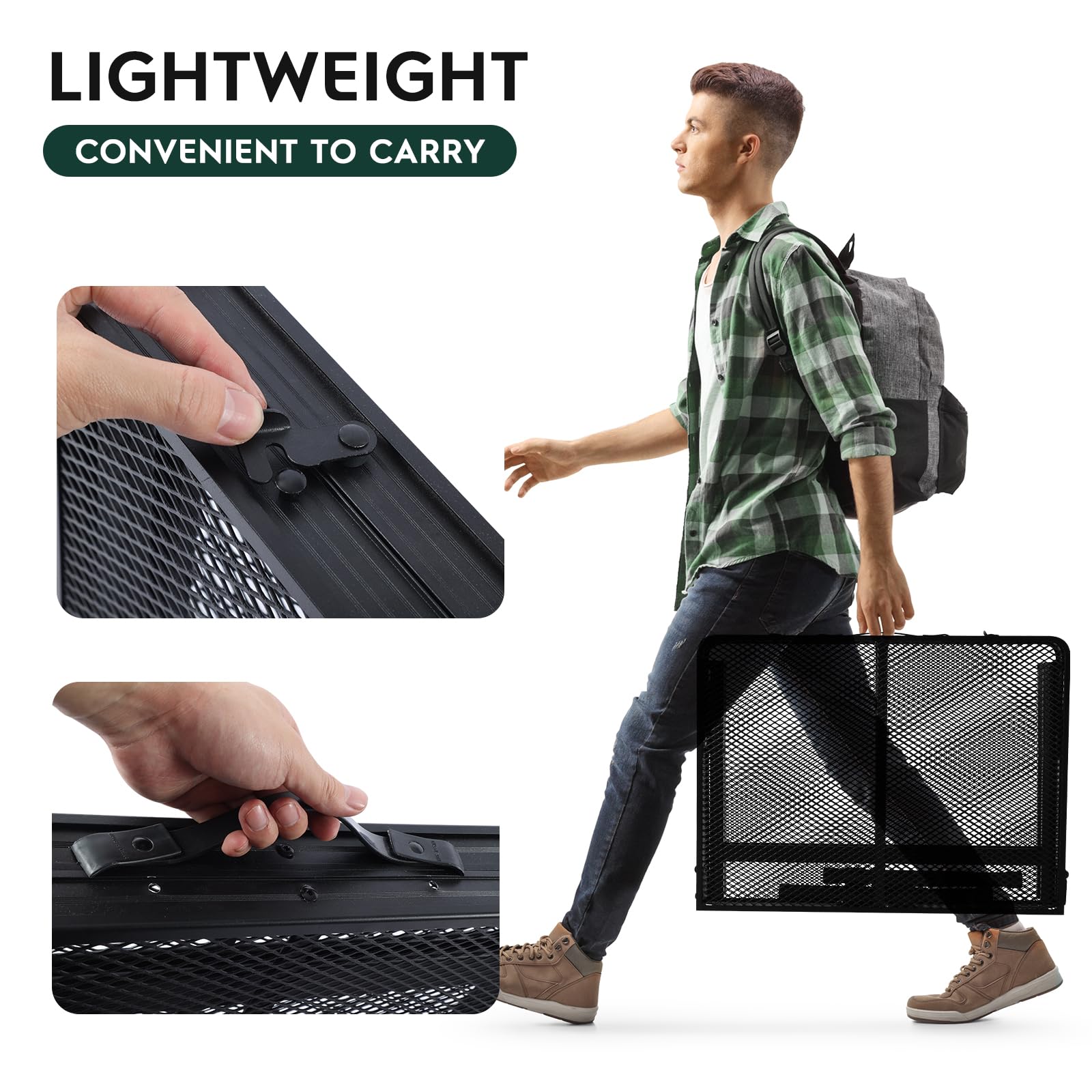 WildFinder tabletop holding cookware demonstrating 77 lb capacity benefit: stable load support