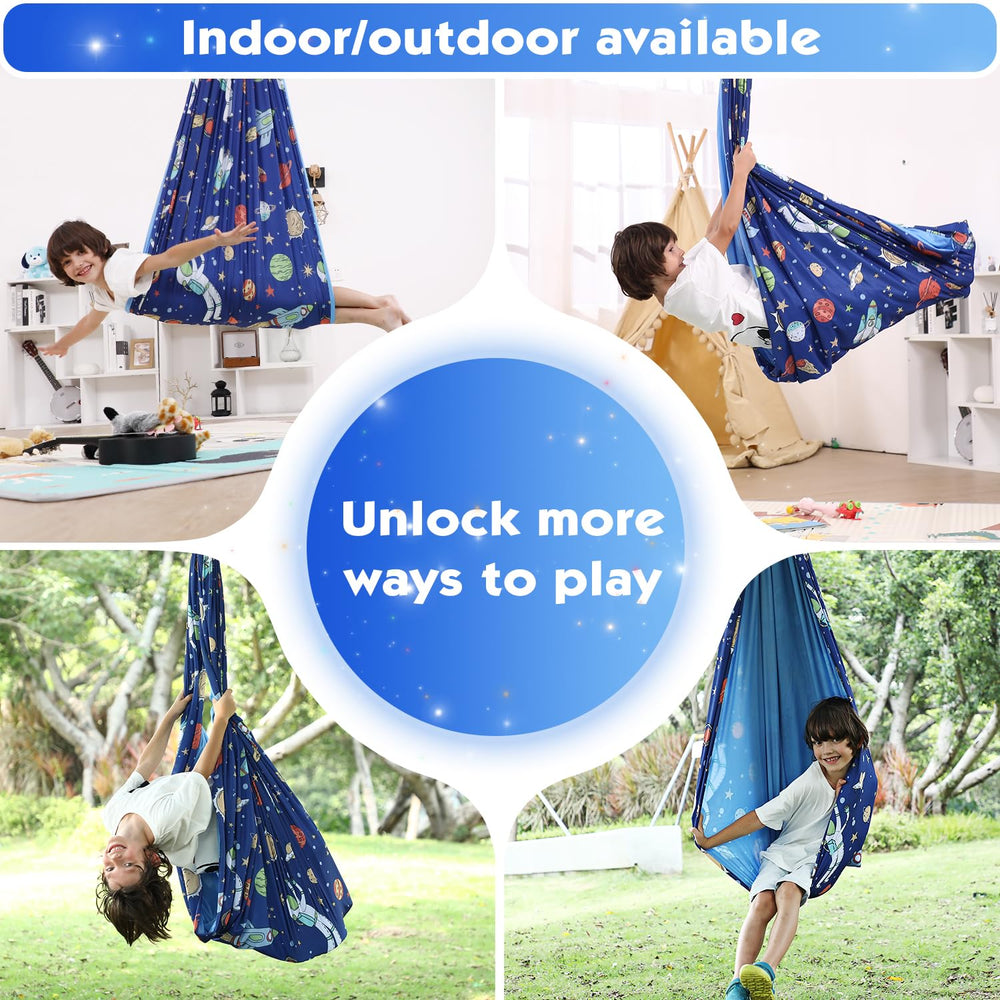 WILDKEN swing in use with child sitting showing calming motion benefit