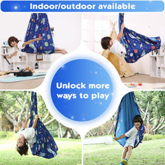 WILDKEN swing in use with child sitting showing calming motion benefit