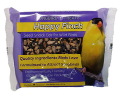 Wildlife Sciences seed bar hanging in a feeder attracting finches and easy setup
