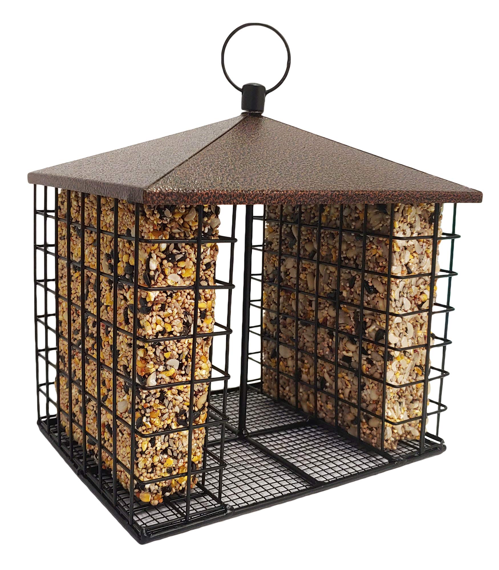 Wildlife Sciences seed cake placed in a tray feeder attracting songbirds benefit