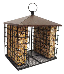 Wildlife Sciences seed cake placed in a tray feeder attracting songbirds benefit