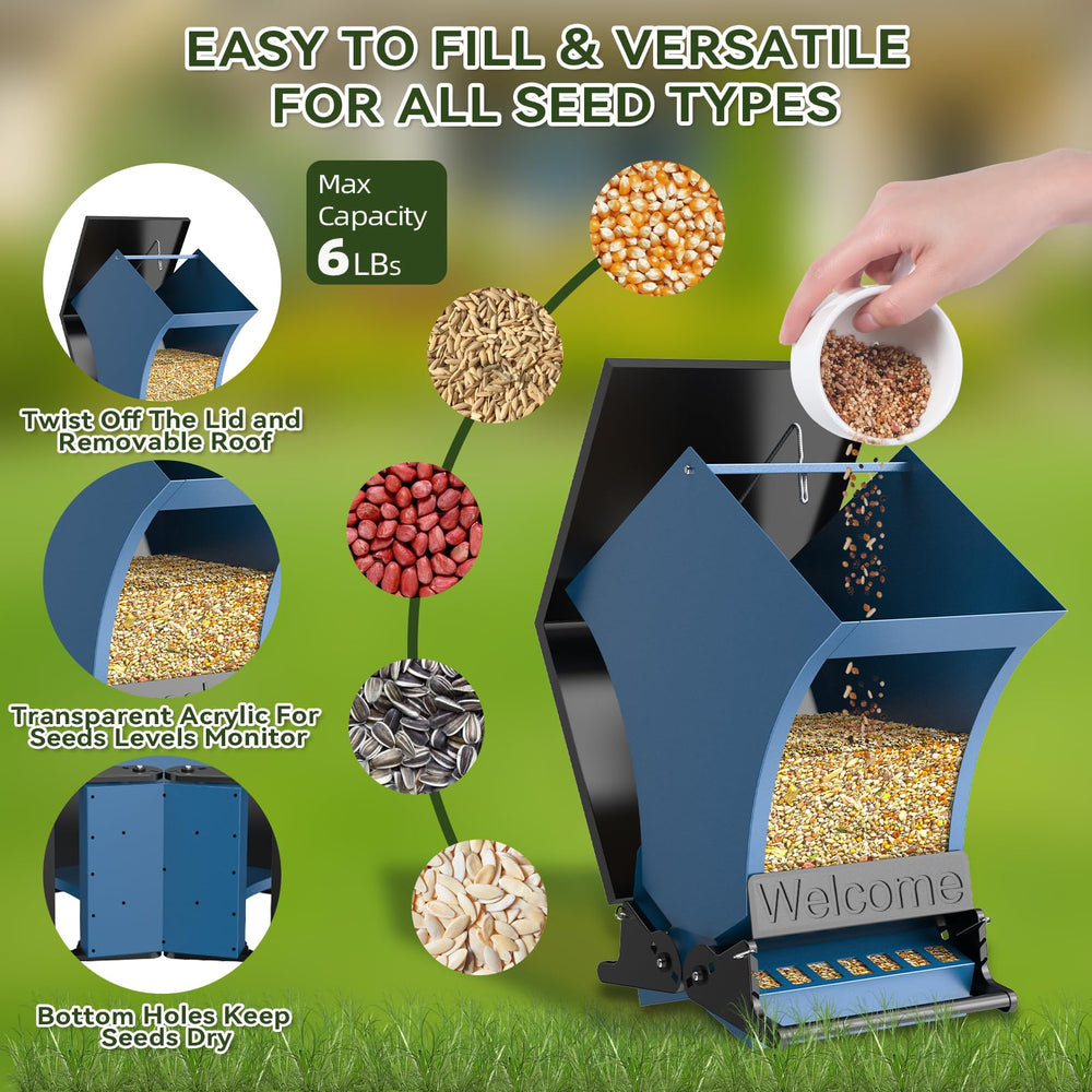 Wildpark feeder hanging in backyard garden attracting songbirds and improving outdoor viewing benefit