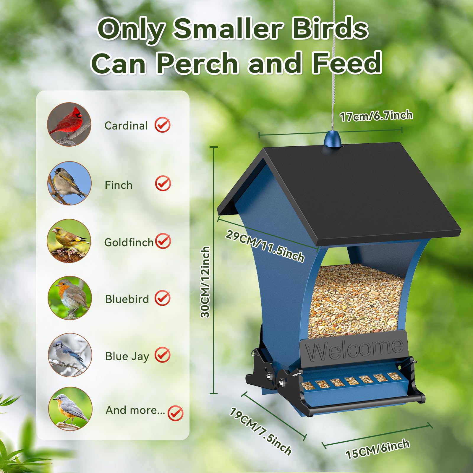 Wildpark clear panel showing seed levels for easy refill benefit and monitoring