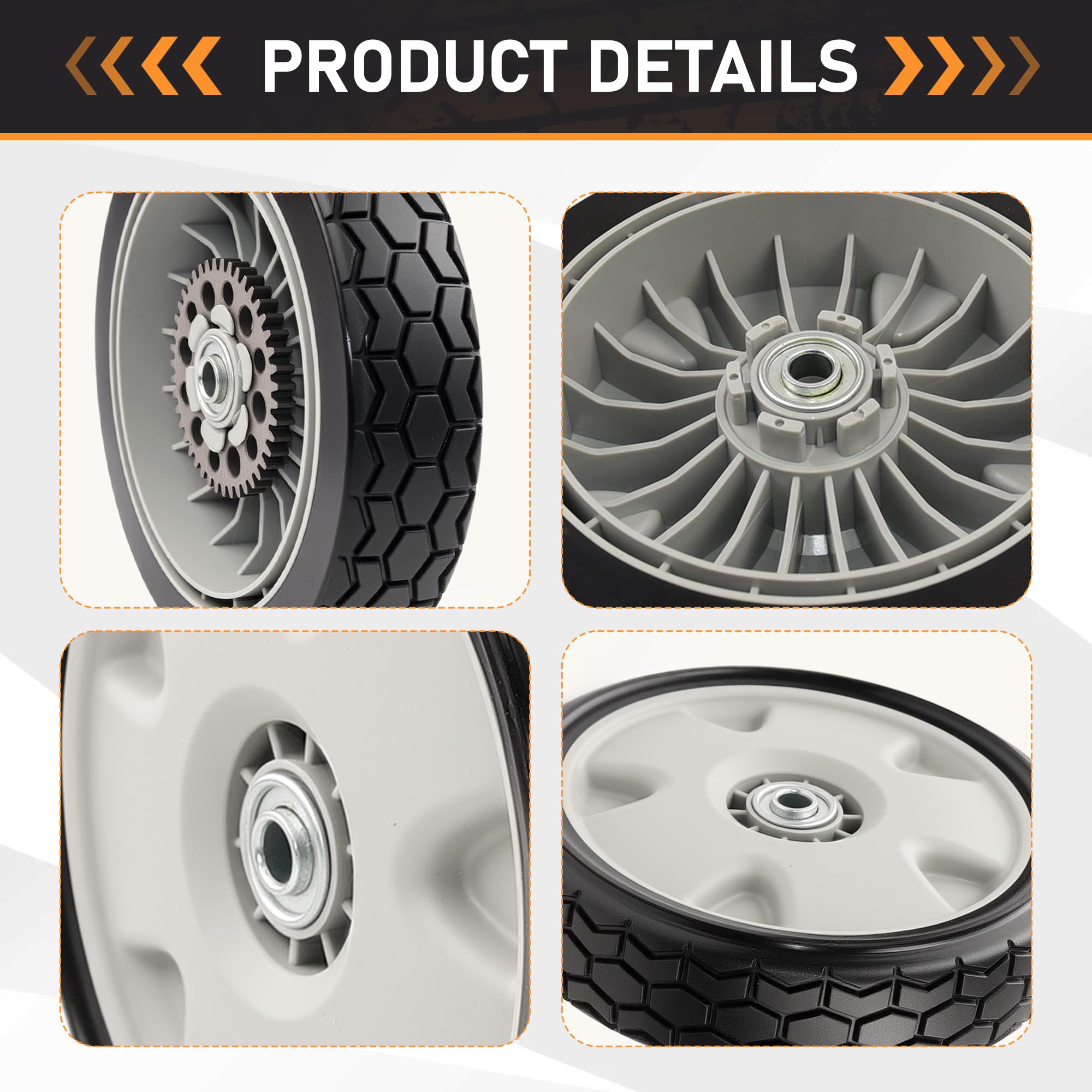 WILDSPUR rear wheel on mower in yard improving traction and smoother mowing