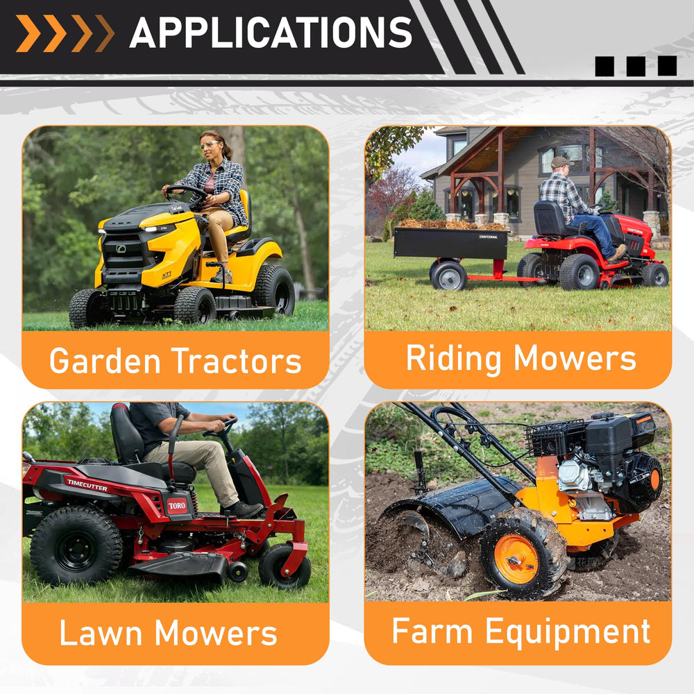 WILDSPUR tires on cart in lawn setting showing clean, non-scuffing turns