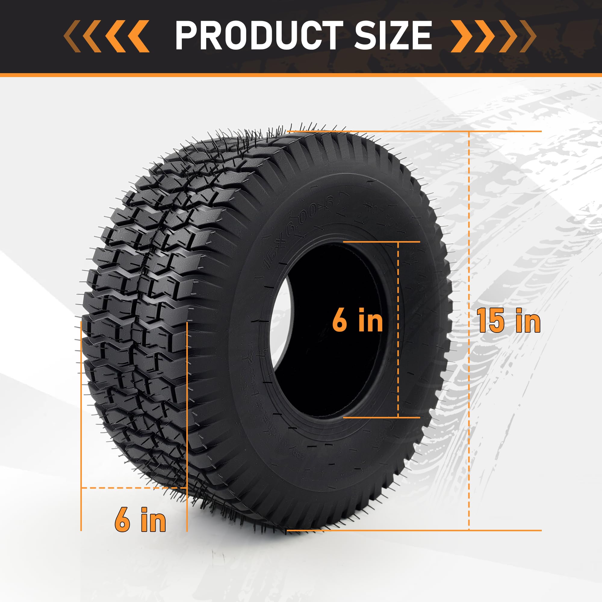 WILDSPUR sidewall with 15x6.00-6 marking visible for quick fit verification