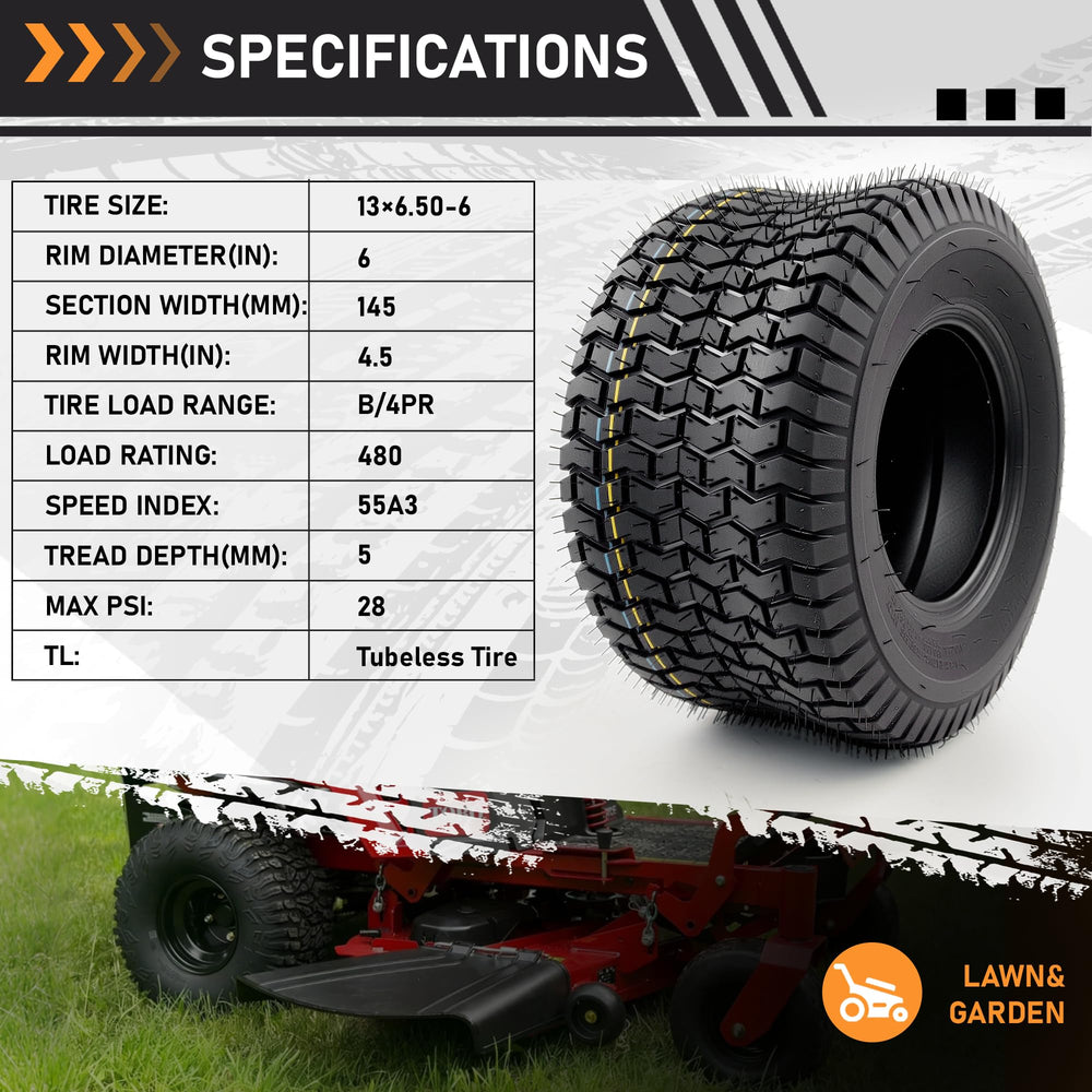 WILDSPUR sidewall markings displaying 13x6.50-6 size and load info