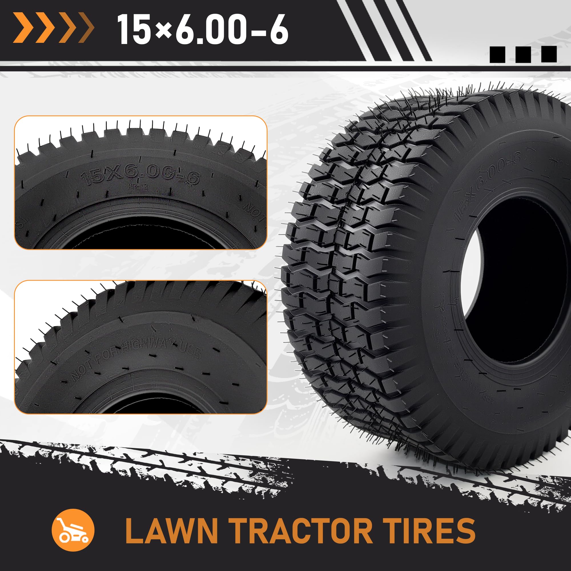 WILDSPUR tire next to a ruler showing 15x6.00-6 scale for accurate sizing