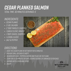 Wildwood Grilling plank with salmon on grill delivering even, moist cooking