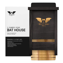 WildYard bat box front view showing sleek black design and secure roosting benefit