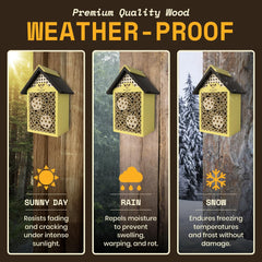 WildYard bee house hung in a garden boosting pollinator visits