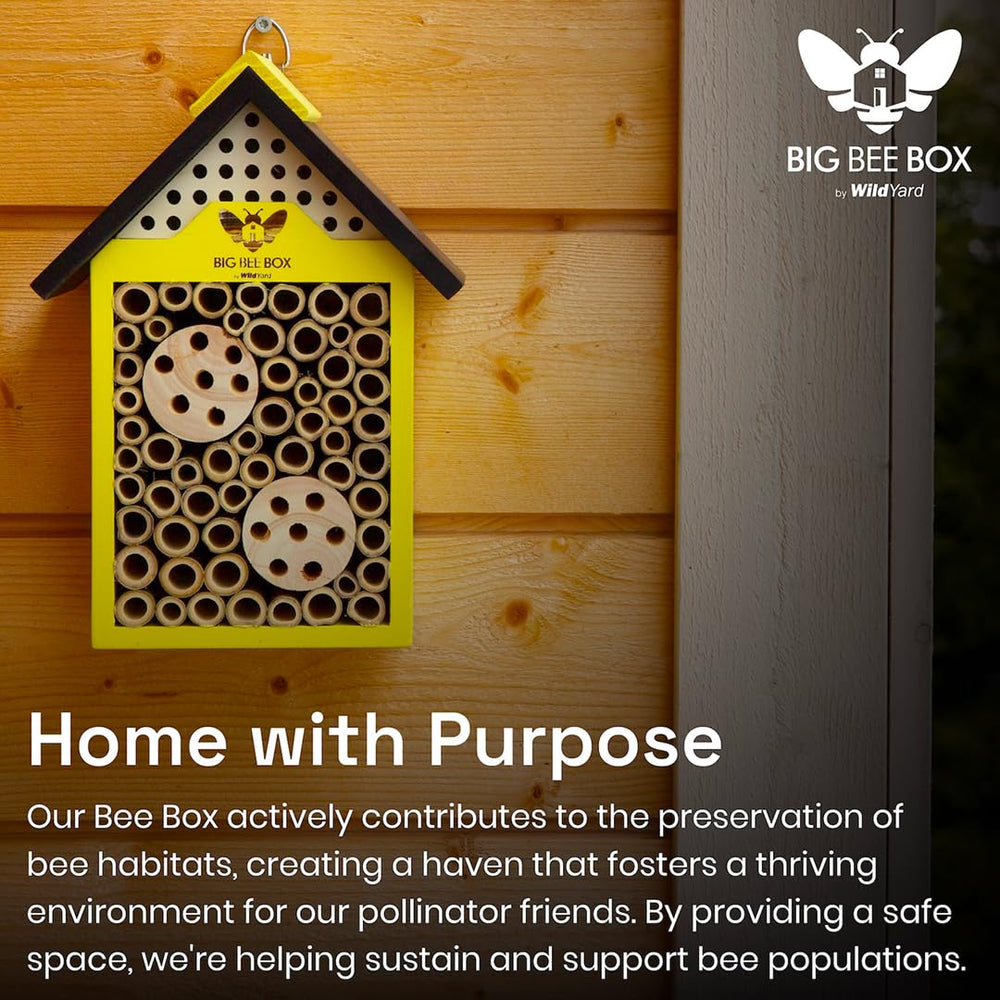 WildYard bee house with nearby flowers encouraging forage access