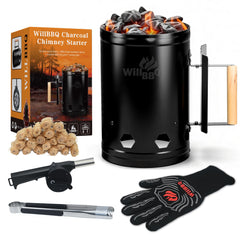 WILLBBQ front view of chimney starter set showing complete kit and quick setup benefit
